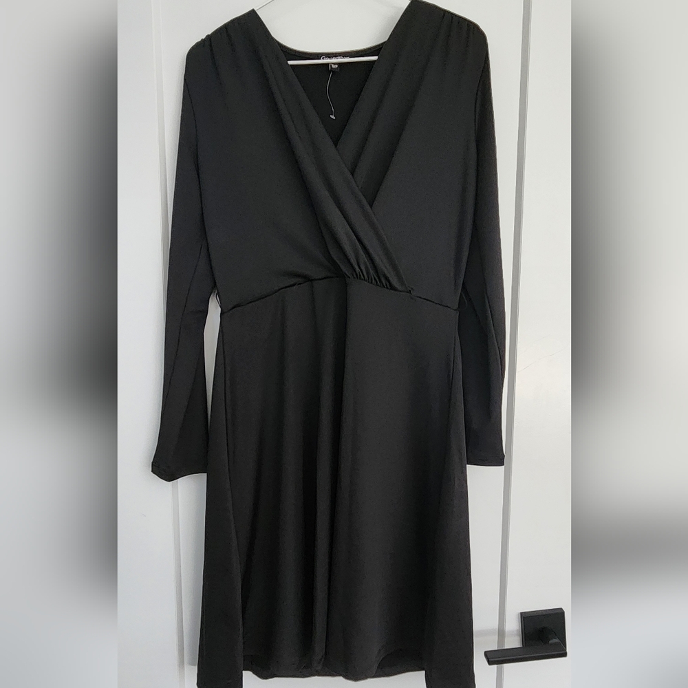 George Black Pleated Long Sleeve Sheath Dress